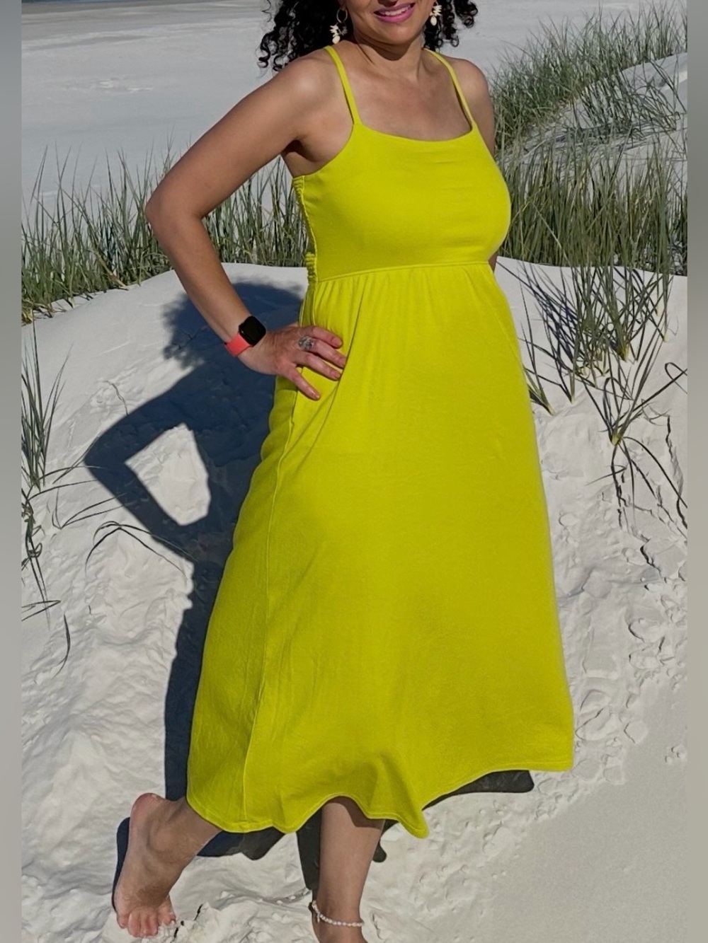 Lime Green Cotton Jersey Knit Cross-Back Maxi Dress EUC Size M #139